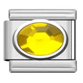 Stainless steel modular charm link with oval yellow crystal gemstone for DIY bracelets - Yellow Oval Stone Charm (TY12)
