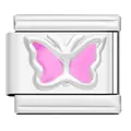 Italian charm link with pink butterfly motif in stainless steel for DIY bracelets - Pink Butterfly Pattern (AX07)