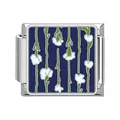 Customizable Italian modular charm featuring a blue floral pattern for DIY bracelets - Dark Blue Base Floral (#15)