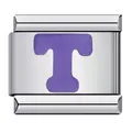 Custom stainless steel Italian charm bracelet link with purple enamel initial T design - Letter T (Y137)