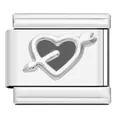 Stainless steel Italian charm bracelet link with embossed heart and arrow design - Silver Heart with Arrow (AX08)