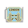 Italian style stainless steel charm module featuring a London Tower Bridge design. - London Tower Bridge Style (DB14) / Steel