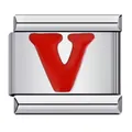 Stainless steel Italian charm module featuring a glossy red letter V for DIY bracelets. - Red Letter V