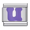 Stainless steel Italian charm modular link featuring a purple enamel capital letter U - Letter U (Y138)