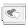 Silver Italian charm bracelet modular link with raised double heart pattern - Nested Double Hearts (AX09)