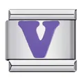 High-quality stainless steel Italian charm link featuring a vibrant purple enamel letter V - Letter V (Y139)