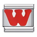 Stainless steel Italian charm module featuring a red enamel letter W for DIY bracelets - Red Letter W