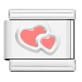 Silver stainless steel Italian modular bracelet charm with two pink heart motifs - Pink Double Hearts (AX10)