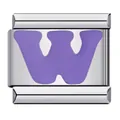 Premium stainless steel Italian charm bracelet link featuring a purple letter W - Letter W (Y140)