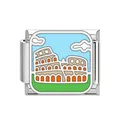 Modular stainless steel Italian charm link featuring a colorful Rome Colosseum landmark - Roman Colosseum Style (DB17) / Steel