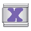 Stainless steel Italian charm link with a stylized purple letter X for modular bracelet - Letter X (Y141)