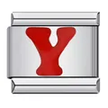 Italian charm bracelet link made of stainless steel with a bold red initial letter Y - Red Letter Y
