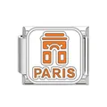 Stainless steel Italian modular charm link with orange Arc de Triomphe icon and Paris text - Paris Arc de Triomphe Style (DB19) / Steel