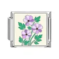 Italian modular charm link featuring purple flowers and green leaves on cream base - Beige Purple Flower (#16)