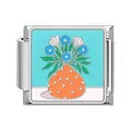 Floral Italian modular charm featuring a blue and pink flower vase enamel design for DIY jewelry - Sky Blue Potted Plant (#21)