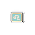 Dettaglio di un link charm italiano zodiaco Leone in acciaio inox con smalto blu. - Leone (Y187)