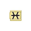 Gold-plated stainless steel Italian charm link featuring black Pisces zodiac symbol - Pisces (Y2074) / Gold