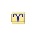 Gold stainless steel Italian modular bracelet charm with blue Aries zodiac sign symbol - Aries (Y2087) / Gold/Blue