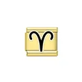 Detailed macro view of a gold Aries zodiac symbol Italian charm for modular bracelets. - Aries (Y2075) / Gold