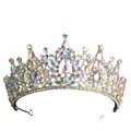 Detailed view of ornate Baroque bridal crown with vibrant iridescent crystal embellishments - 16K Gold White AB Rhinestone Style (DZ702) / 16K Gold White AB Rhinestones