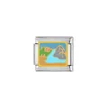 Italian charm link with colorful mountain and lake landscape design for modular bracelets. - Bracelet Link Module (Y239) / Mountain Lake Scenery (Y239)