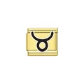 Detailed view of a gold Italian charm link featuring a black Taurus zodiac symbol - Taurus (Y2076) / Gold