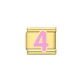 Dettaglio di una maglia charm italiana dorata con il numero 4 rosa per braccialetti DIY - Numero 4 Rosa (Y2010) / Oro