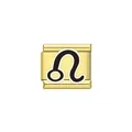 Macro view of a gold-plated stainless steel Italian charm link with Leo zodiac symbol - Leo (Y2079) / Gold