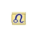 Close-up of a gold-plated Leo zodiac Italian charm link for DIY modular bracelets. - Leo (Y2091) / Gold/Blue