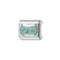 Detailed view of Italian modular charm link with light blue fishbowl design - Bracelet Link Module (Y558) / Cartoon Fish Tank (Y558)