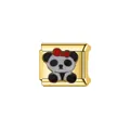 Close-up of golden stainless steel Italian charm link featuring a cute cartoon panda - Cartoon Panda (L073) / Gold