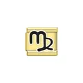Gold-tone stainless steel Italian modular charm featuring a black Virgo zodiac symbol. - Virgo (Y2080) / Gold