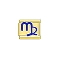 Detailed view of a golden stainless steel Italian charm with a blue Virgo zodiac symbol - Virgo (Y2092) / Gold/Blue