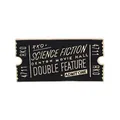 Vintage black and gold Science Fiction Double Feature enamel pin for jackets and bags - Black Gold Movie Ticket (C1660-GO)