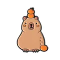 Cute cartoon capybara enamel pin with stacked oranges, creative animal backpack badge - Triple Stacked Capybara Style (QHXZ3657)