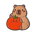 Cute cartoon capybara animal hugging a red tomato enamel pin brooch for bags and clothes - Holding Tomato Style (QHXZ3658)