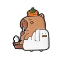 Cartoon capybara metal enamel pin featuring persimmon and white duck for backpacks. - Bathtub Bathing Style (QHXZ3659)