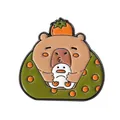 Cute cartoon capybara enamel pin with persimmon and small duck badge - Cloak Persimmon Style (QHXZ3661)