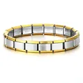 Italian style DIY modular stainless steel stretch bracelet in gold and silver finish - Two-tone Smooth Surface (SZ063_F) / 18 Sections / Two-tone (Gold & Silver)