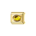 Gros plan d'un charme modulaire en acier inoxydable doré avec une pierre jaune ovale. - Maillon Pierre de Naissance Ovale Jaune (Y1677) / Or