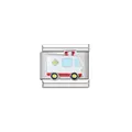 Detail view of an ambulance-themed stainless steel modular charm for DIY bracelets - Ambulance Style (Y1187) / White/Red