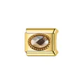 Vue détaillée d'un charm italien doré avec pierre de naissance ovale pour bracelet - Module de gemme ovale transparent avec bordure perlée (Y1650)