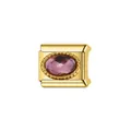 Vue détaillée d'un charm italien doré orné d'une pierre de naissance violette ovale - Module de gemme ovale violet (Y1651)