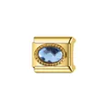 Charm italien en acier inoxydable doré avec pierre précieuse bleue ovale facettée - Module de gemme ovale bleu (Y1652)