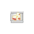 Detail view of a stainless steel modular charm with a white roller skate design - Roller Skate Style (Y1192) / Red/Yellow