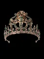 Intricate antique gold Baroque crown tiara with green rhinestones and cobra snake design - Antique Gold With White And Green Rhinestones