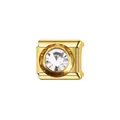 Vue détaillée d'un maillon italien plaqué or avec un cristal transparent brillant - Maillon Pierre de Naissance Ronde Transparente (Y1685) / Or
