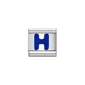 Modularer Armband-Link aus Edelstahl mit blauem Buchstaben H Motiv. - Blaues Alphabet-Modul - H(Y1957)