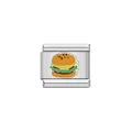Close-up of stainless steel Italian charm link with colorful hamburger enamel design - Hamburger (Y1166)