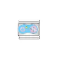 Close-up of a stainless steel Italian modular charm with a colorful gamepad design - Game Controller Style (Y1167) / Blue/Pink